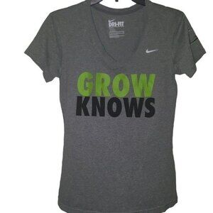 Nike Dri-Fit Womens "Grow Knows" V-Neck Performance T-Shirt Gray Size Medium